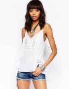 Brave Soul Strappy Tank With Crochet Detail - White
