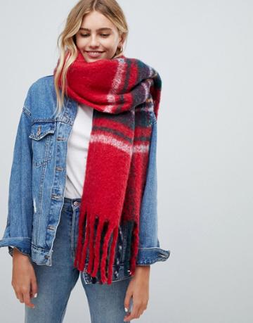 Hollister Plaid Scarf - Red
