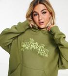 Collusion Branded Oversized Hoodie In Khaki-green