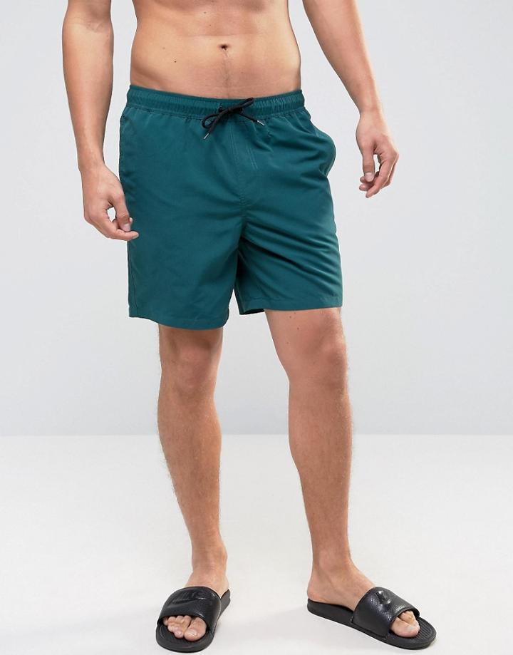 Asos Swim Shorts In Teal Mid Length - Green