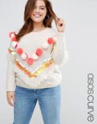 Asos Curve Sweater With Pom And Sequins - Multi