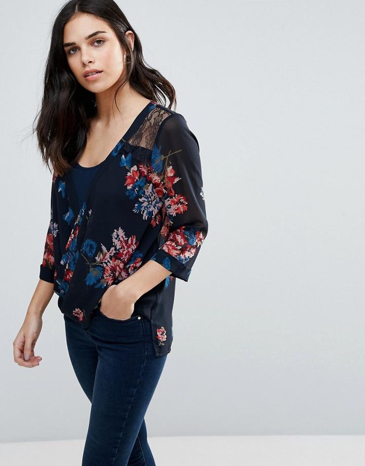 Dex Wrap Front Floral Print Top - Black