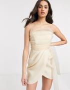 Asos Design Organza Cami Mini Dress Wih Drape Skirt In Cream-white