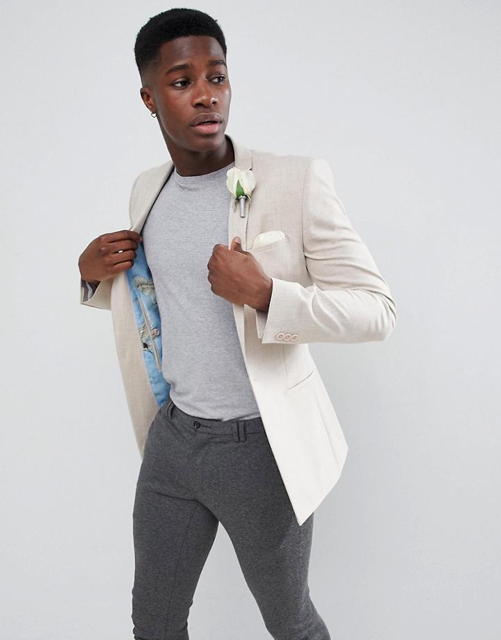 Asos Design Wedding Super Skinny Blazer In Putty Cross Hatch Nepp - Stone