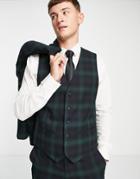 Topman Blackwatch Check Vest-navy