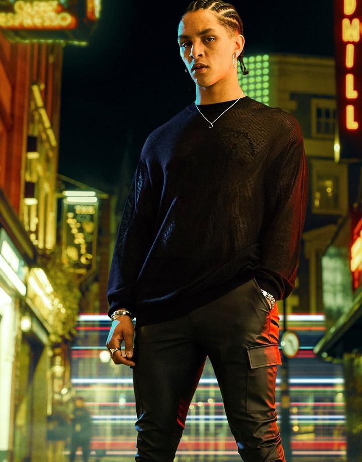 Asos Design Knit Mesh Sweater With Skull Pattern In Black