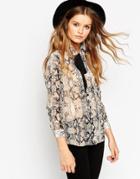 Asos Contrast Tie Snake Print Blouse - Multi