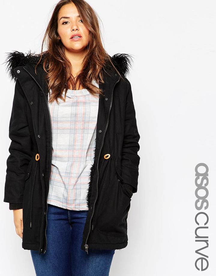Asos Curve Cocoon Parka - Black