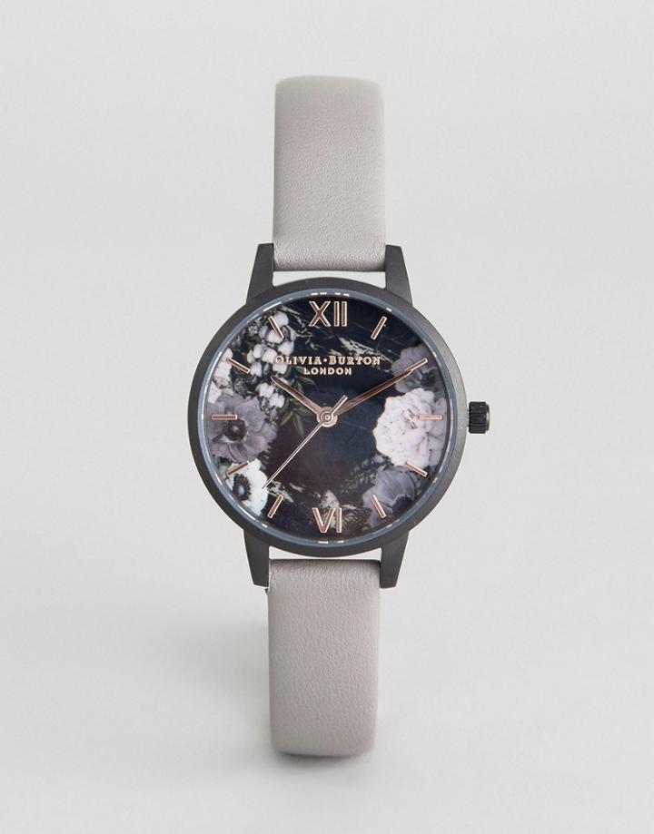 Olivia Burton Ob16ad24 After Dark Floral Leather Watch In Gray - Gray