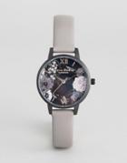 Olivia Burton Ob16ad24 After Dark Floral Leather Watch In Gray - Gray