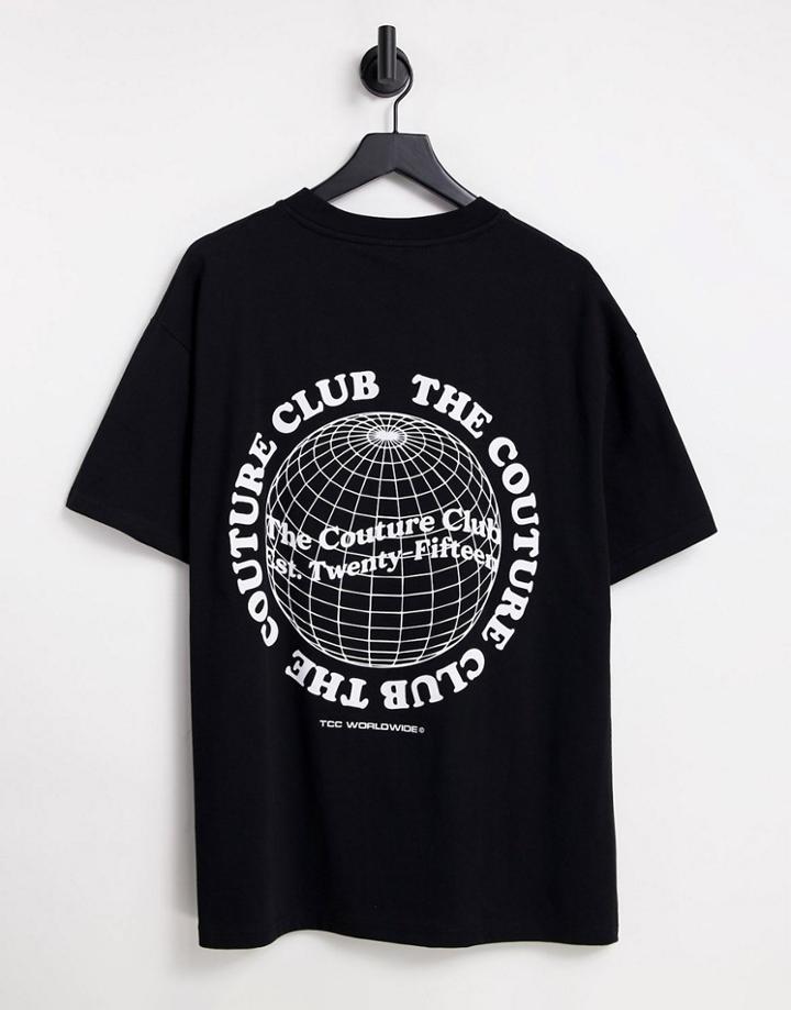 The Couture Club T-shirt In Black With Worldwide Chest And Back Print