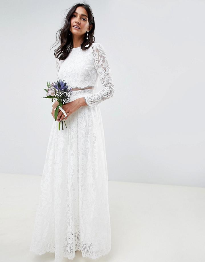 Asos Edition Grace Lace Crop Top Wedding Dress-white