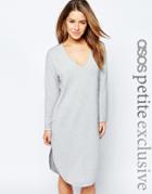 Asos Petite V Neck Curved Hem T-shirt Dress - Gray Marl