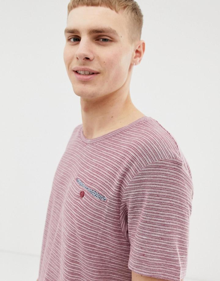 Esprit T-shirt With Textured Fine Stripe In Red - Red