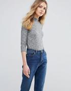 Ichi 3/4 Sleeve High Neck Top - Gray