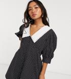 Influence Petite Collared Cotton Poplin Polka Dot Mini Dress In Black