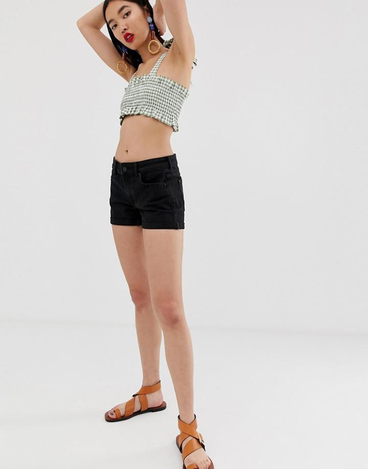 Mango Turnup Bottom Denim Shorts In Washed Black