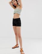 Mango Turnup Bottom Denim Shorts In Washed Black