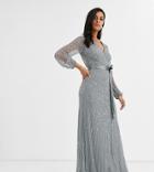 Amelia Rose Bridesmaid Embellished Maxi Dress With Wrap Detail In Gray