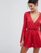 Ivyrevel Split Sleeve Romper-red