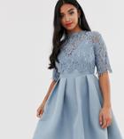 Little Mistress Petite 3/4 Sleeve Skater Dress With Lace Upper - Pink