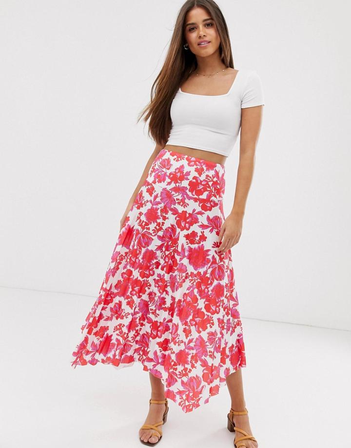 Asos Design Pink Floral Pleated Maxi Skirt - Multi