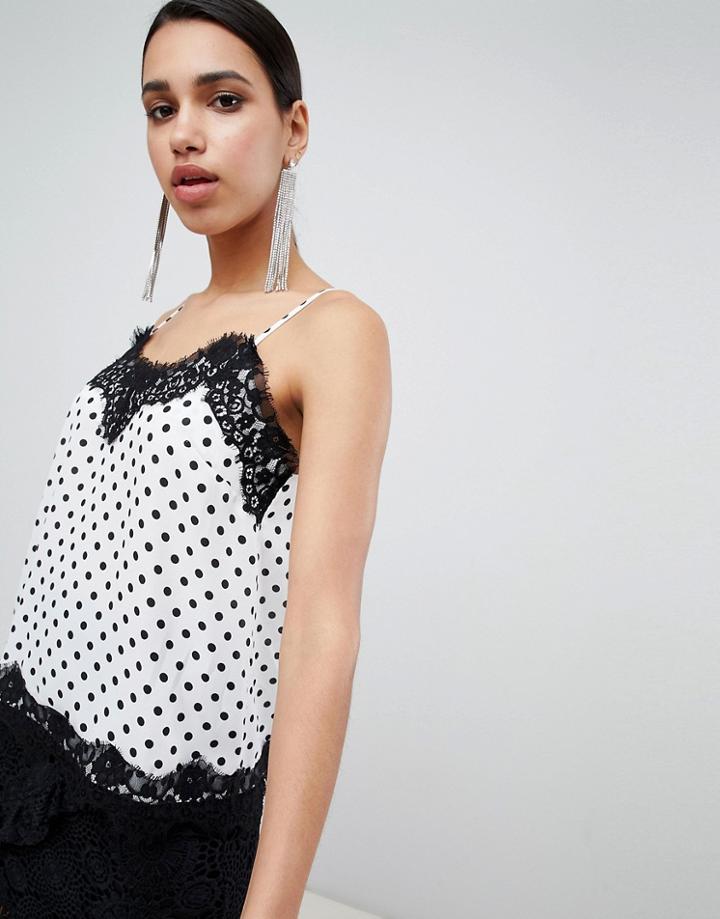 Lipsy Cami With Lace Detail In Polkadot - Multi
