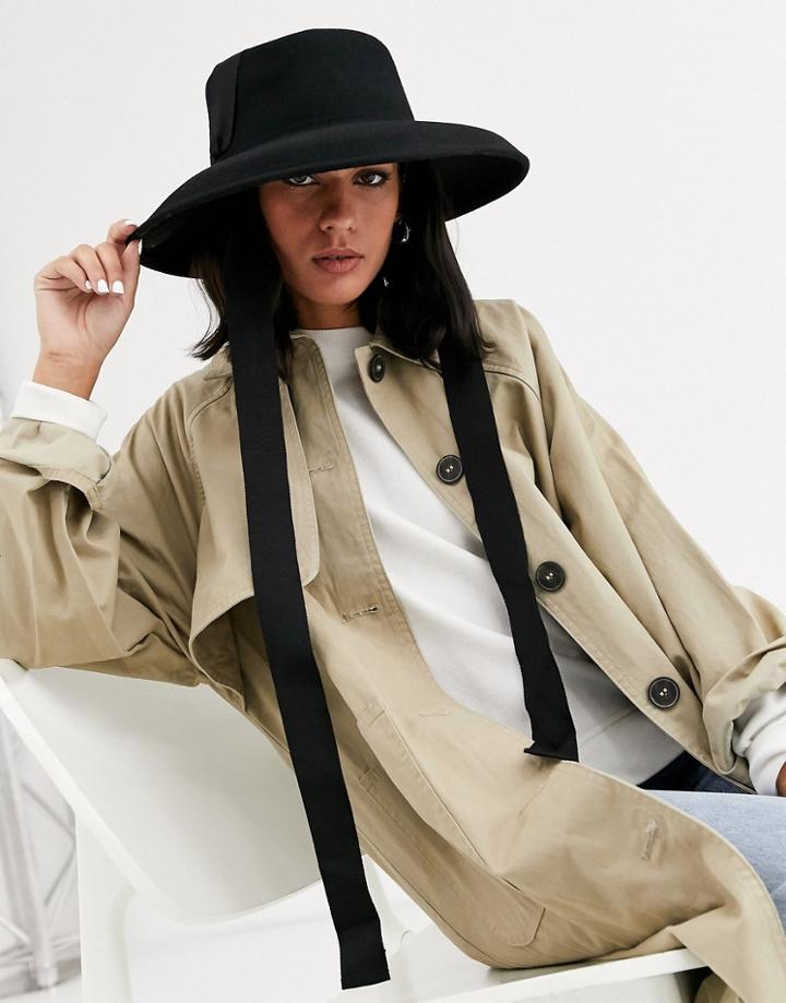 Asos Design Turned Edge Felt Hat With Under Tie-black