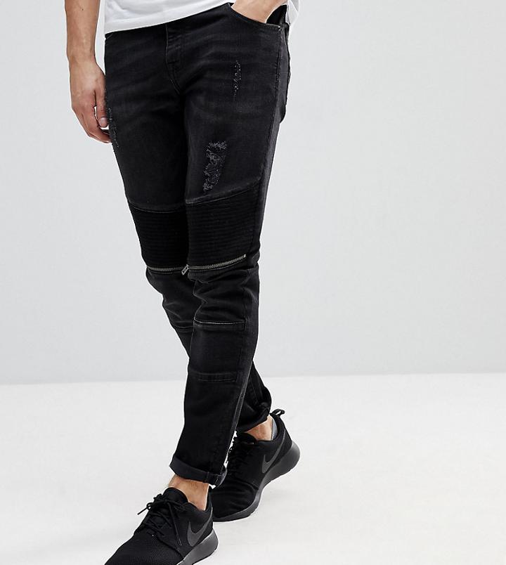 Brooklyn Supply Co Skinny Jeans With Biker Zip Rip Detail - Gray