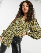 Topshop Woven Top In Khaki-green