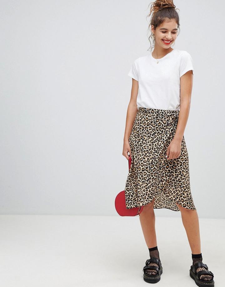 Bershka Animal Print Midi Skirt - Brown