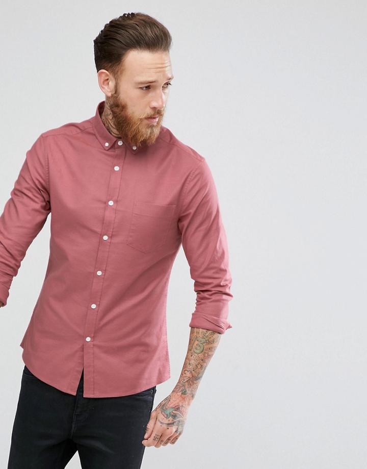 Asos Casual Skinny Oxford In Dark Pink - Pink