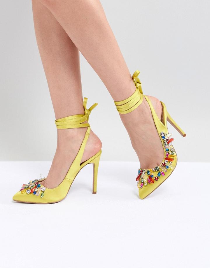 Asos Design Peridot Embellished High Heels - Yellow