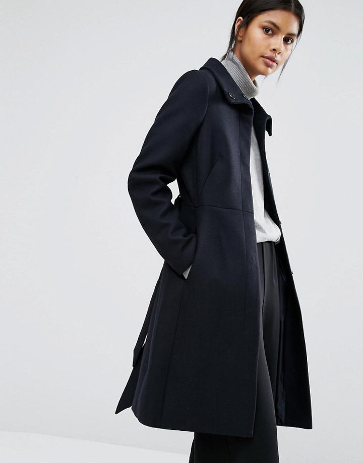 Warehouse Longline Belted Coat - Navy