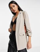 River Island Single Breasted Pocket Detail Blazer In Beige-neutral