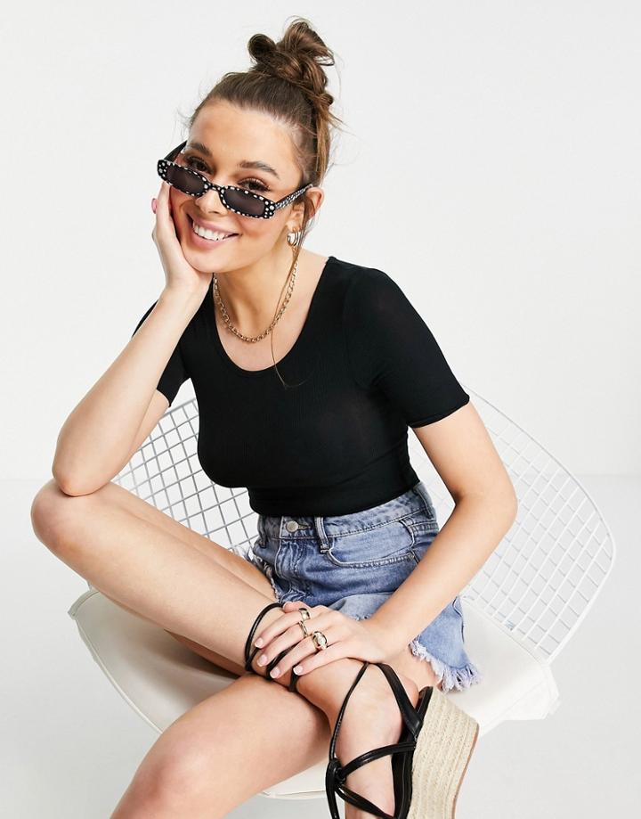 Brave Soul Lovely Ribbed T-shirt-black