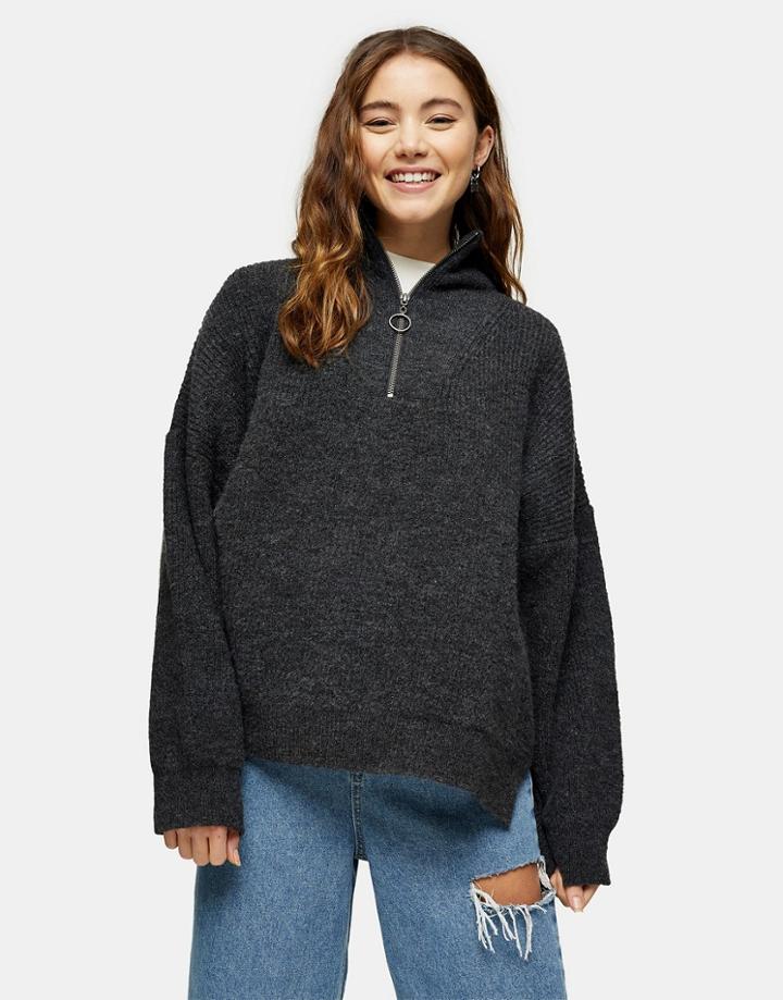 Topshop Zip Sweater-grey