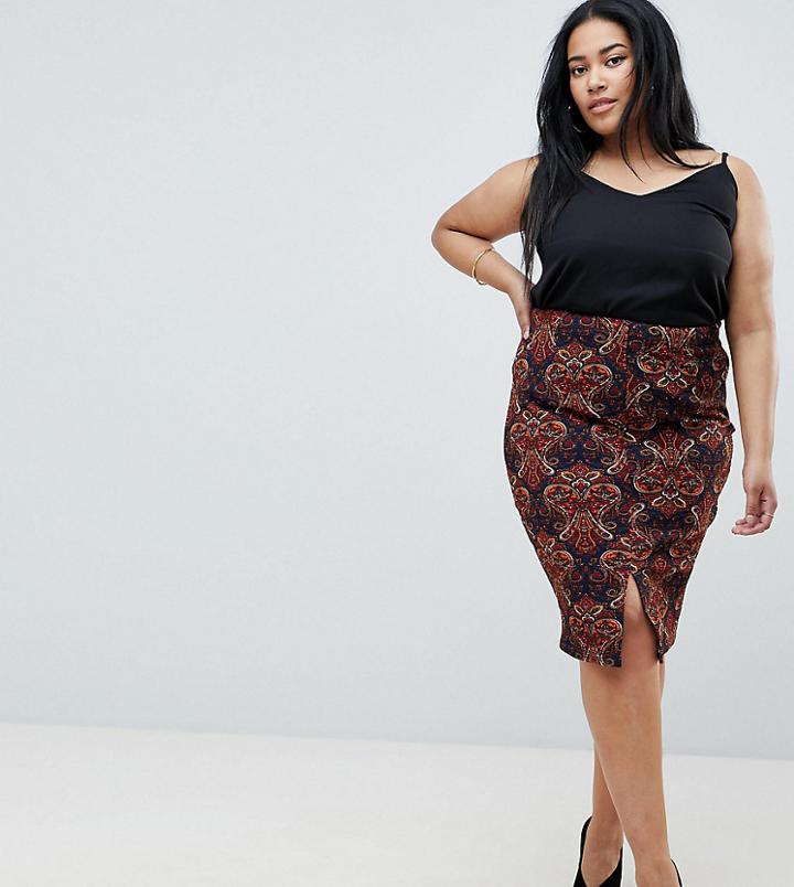 Ax Paris Plus Printed Midi Skirt With Split - Multi