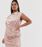 Katchme Plus Satin Ruched Mini Dress In Pink Champagne - Pink