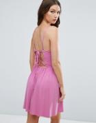 Asos Lace Up Back 90s Skater Dress - Pink