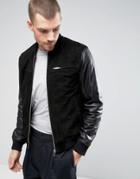 Kiomi Suede Bomber Jacket With Leather Sleeves - Black