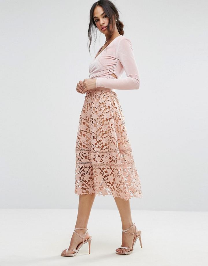 Missguided Premium Crochet Lace Midi Skirt - Pink