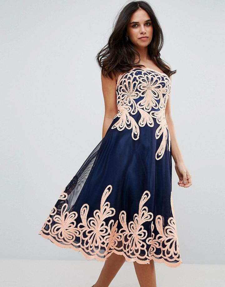 Forever Unique Strapless Midi Dress With Baroque - Black