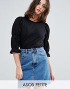 Asos Petite Top With Double Puff Sleeve Detail - Black