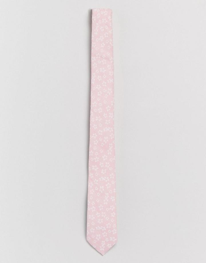 Asos Slim Floral Tie In Pink - Pink