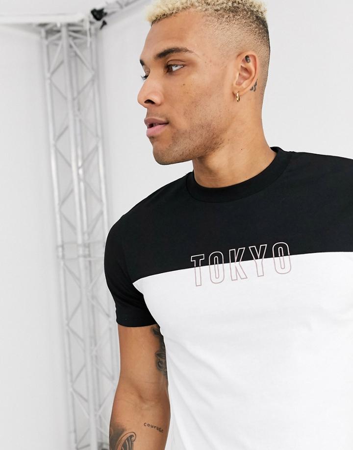 Asos Design Color Block T-shirt With City Chest Print-white