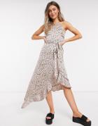 New Look Ruffle Hem Midi Dress In Pink Polka Dot