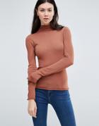 Asos Sheer High Neck Sweater - Brown