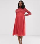 Chi Chi London Maternity Lace Midi Dress In Raspberry - Red