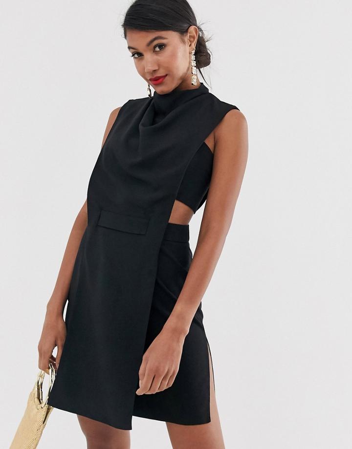 Asos Design Minimal Mini Dress In Crepe With Tab Detail-orange